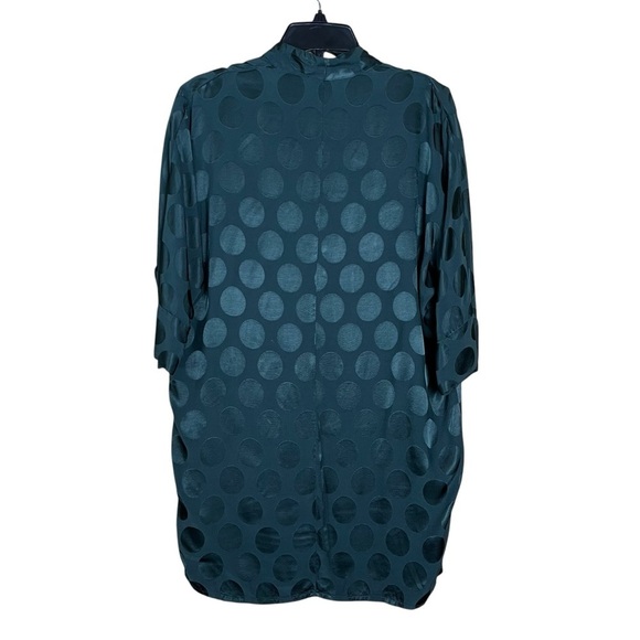 Masai Tunic Blouse Women’s Small Green Satin V Neck Relaxed Circle Print - Picture 2 of 9